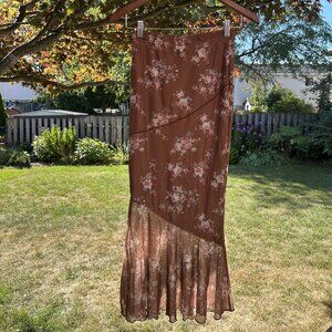 Milumia Women's Floral Mesh Ruffle Hem Maxi Skirt